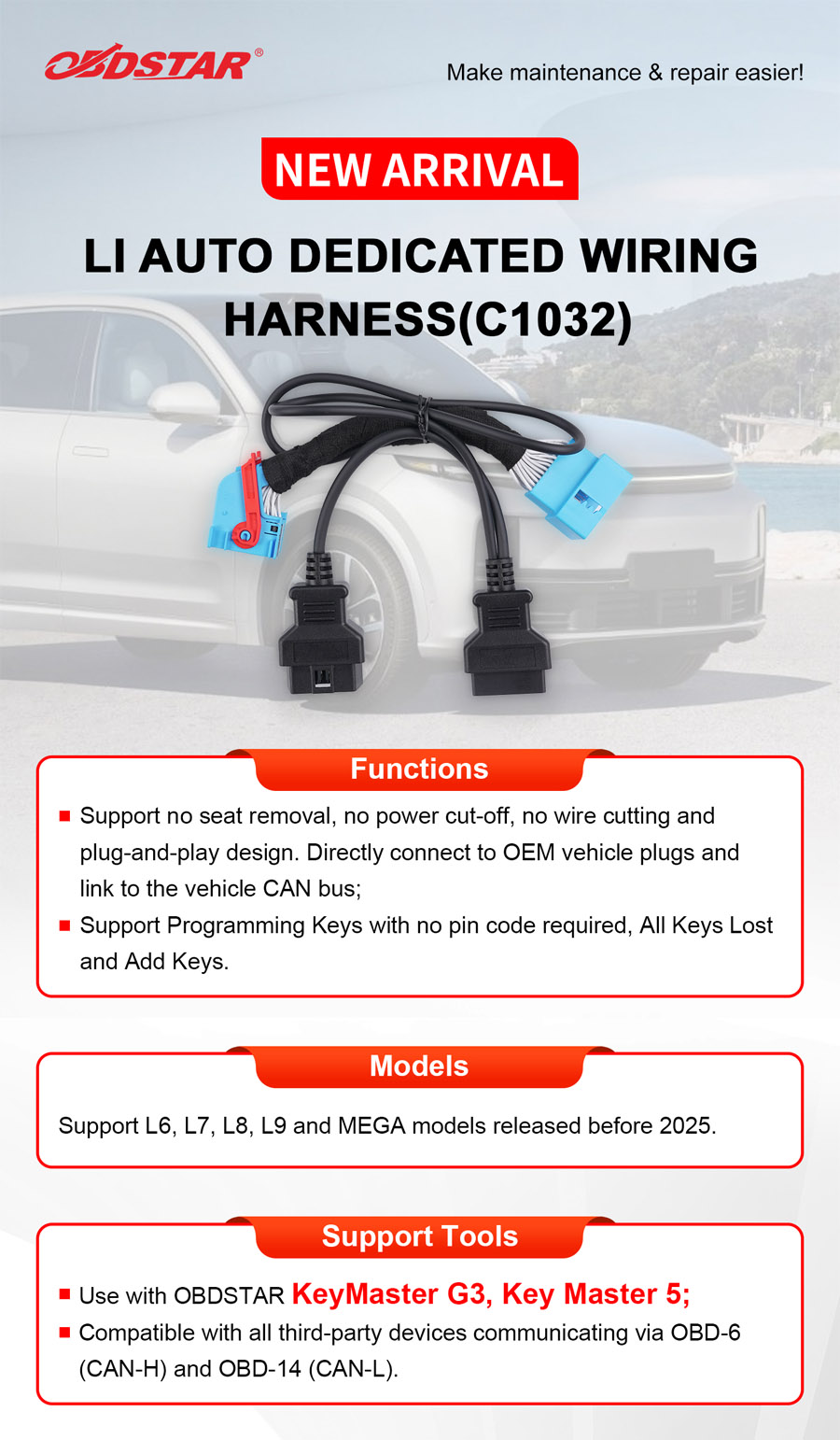 OBDSTAR LI Auto Dedicated Wiring Harness (C1032) Work with X300 Classic G3, X300 PRO4